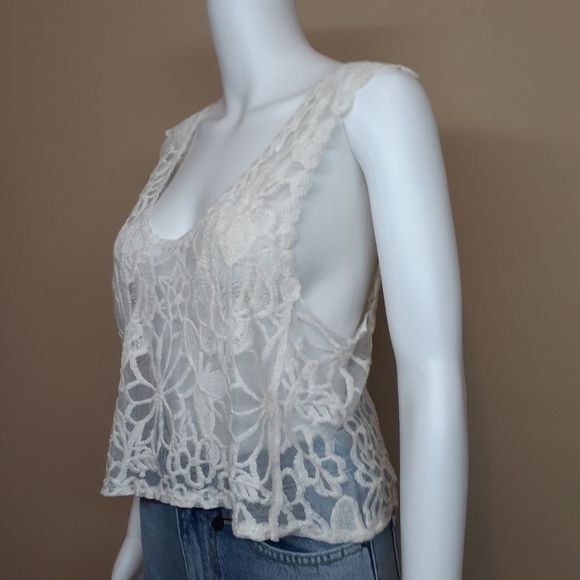 LF Native Rose Cream Sheer Lace Boho Tank Top M/L NWT - Picture 5 of 5